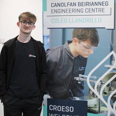 Coleg Llandrillo student Lewis Cahill in the engineering centre at Coleg Llandrillo in Rhyl