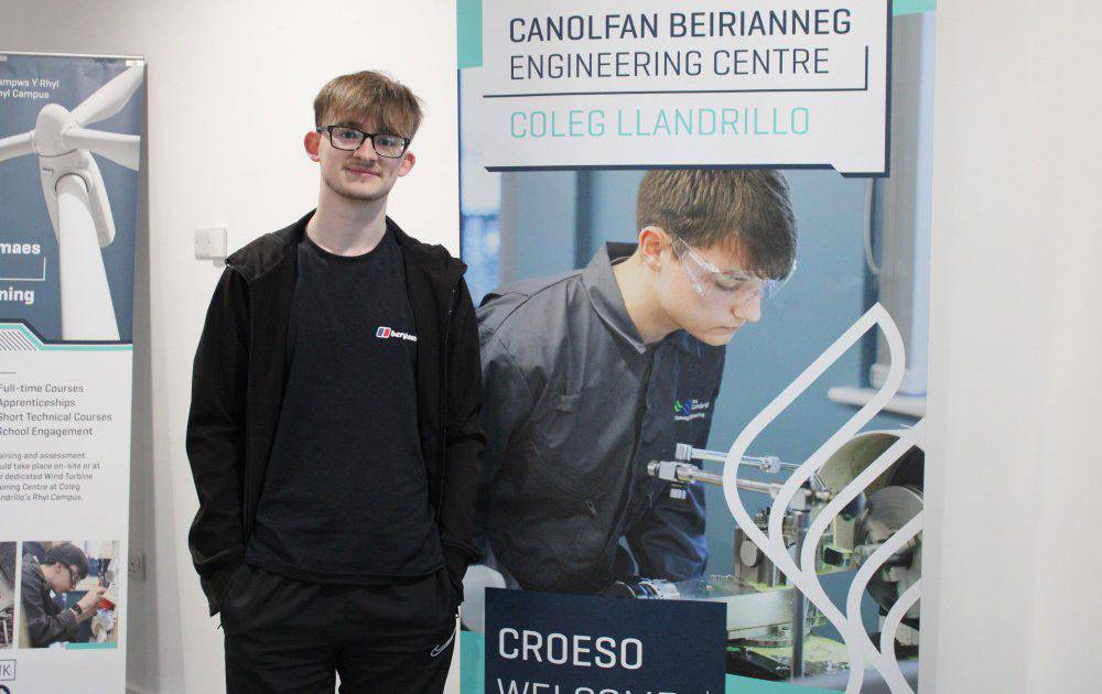 Coleg Llandrillo student Lewis Cahill in the engineering centre at Coleg Llandrillo in Rhyl