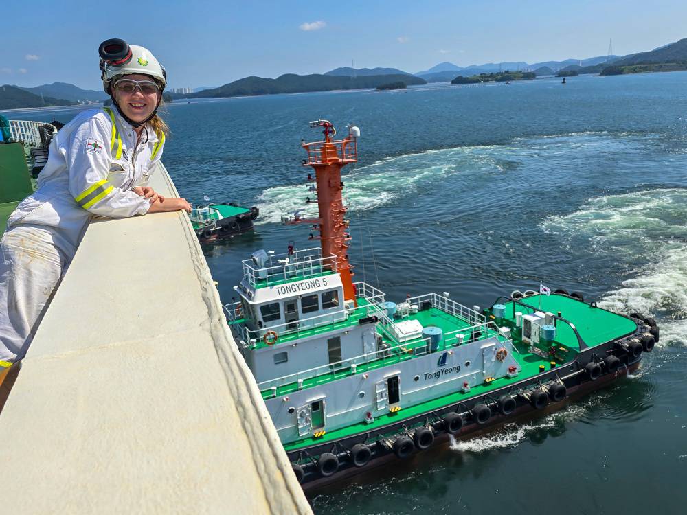 Former Coleg Llandrillo student Sarah Langton on board a ship during her deck officer cadetship