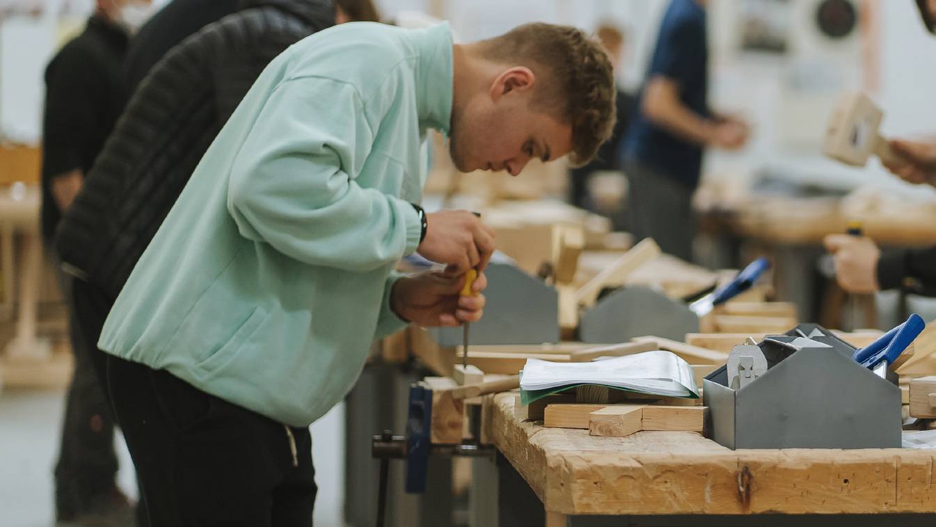 Student doing woodwork