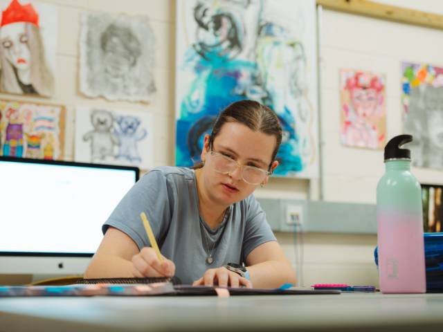 Art student working in the studio