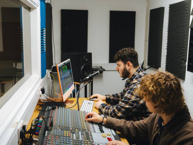 Learners in the studio mixing a TV soundtrack