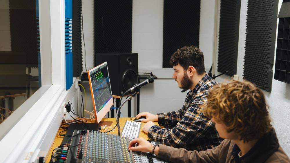 Learners in the studio mixing a TV soundtrack