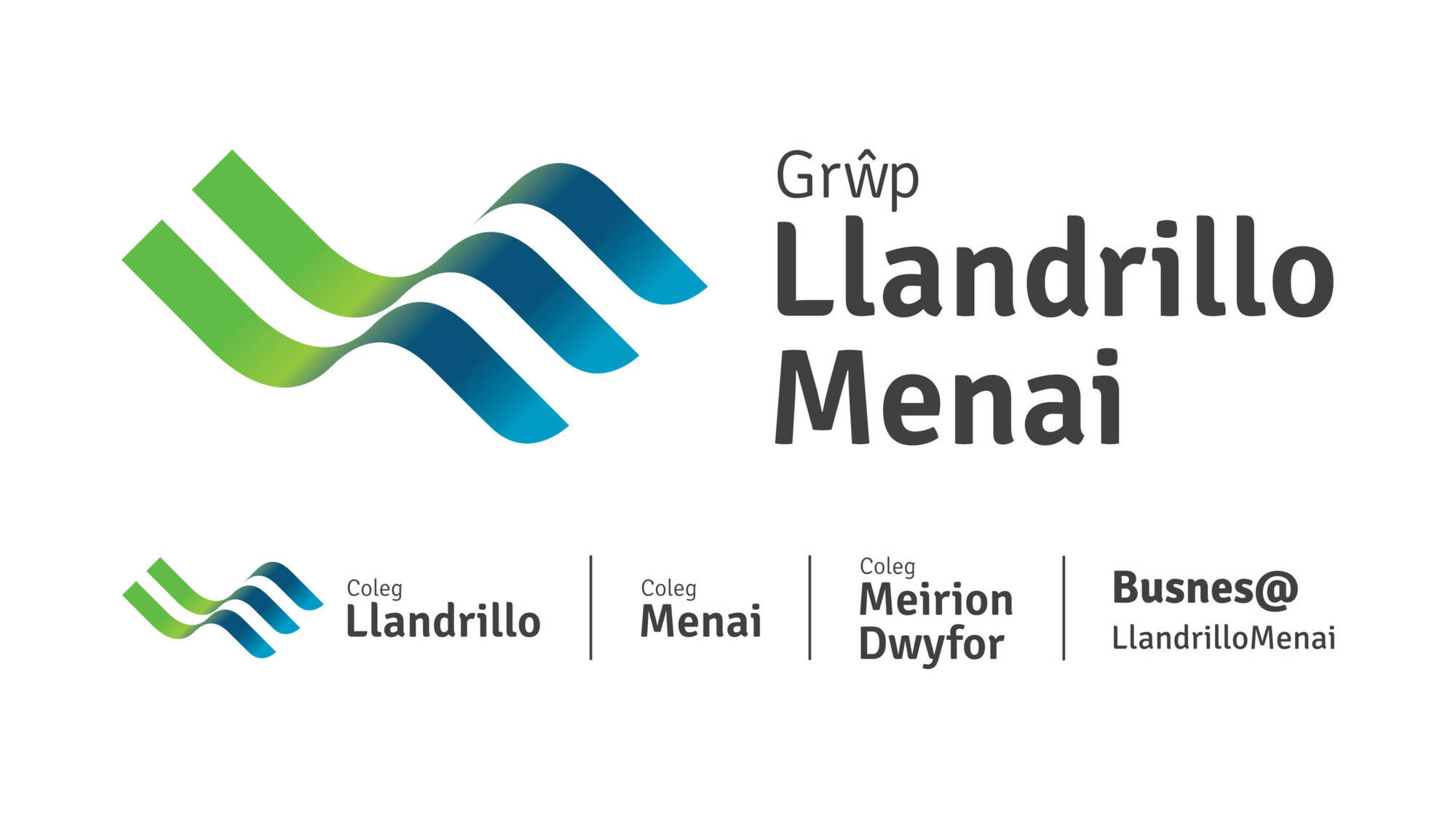 Logo GLLM gyda logos y colegau oddi tano